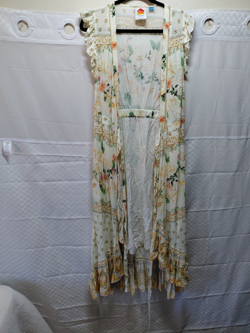 FARM Rio Cream Floral Maxi Dress with Green and Yellow Accents